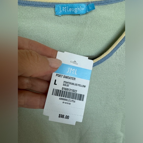 NWT J. McLaughlin cotton blend light green sweater. Size Large. - Picture 3 of 5